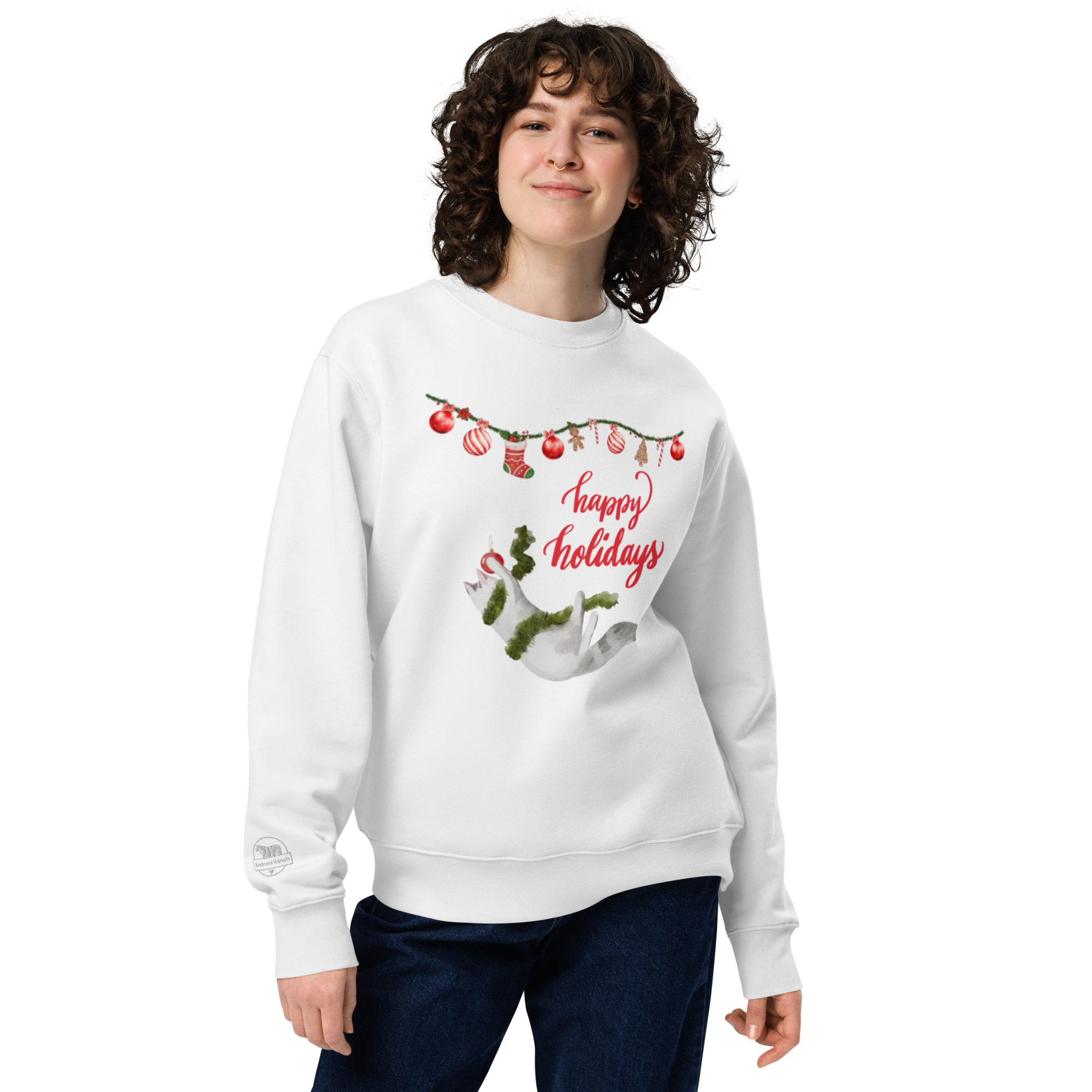 Cat 'Happy Holidays' Eco-Sweatshirt